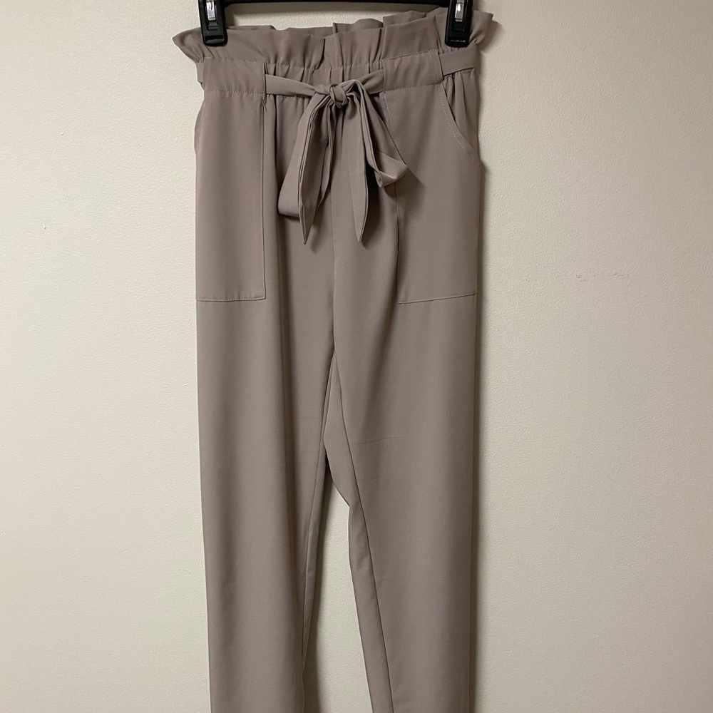 Gray Paper Bag Tie Pants